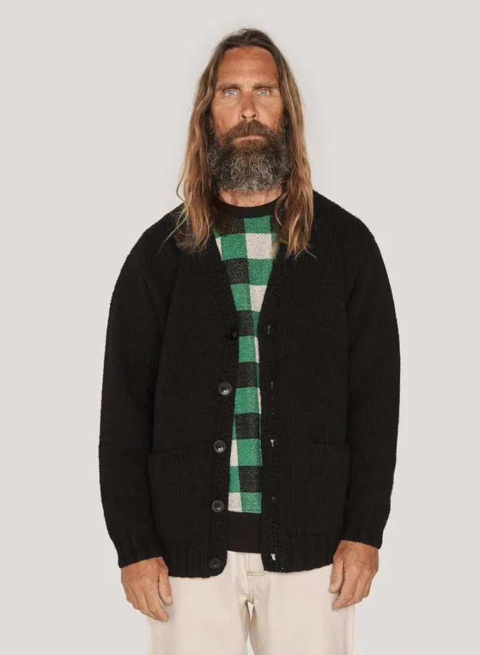 Mens Knitwear YMC Appalachian Cardigan Black