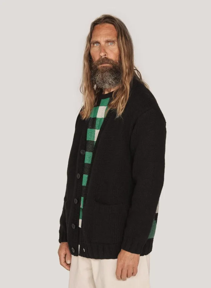Mens Knitwear YMC Appalachian Cardigan Black