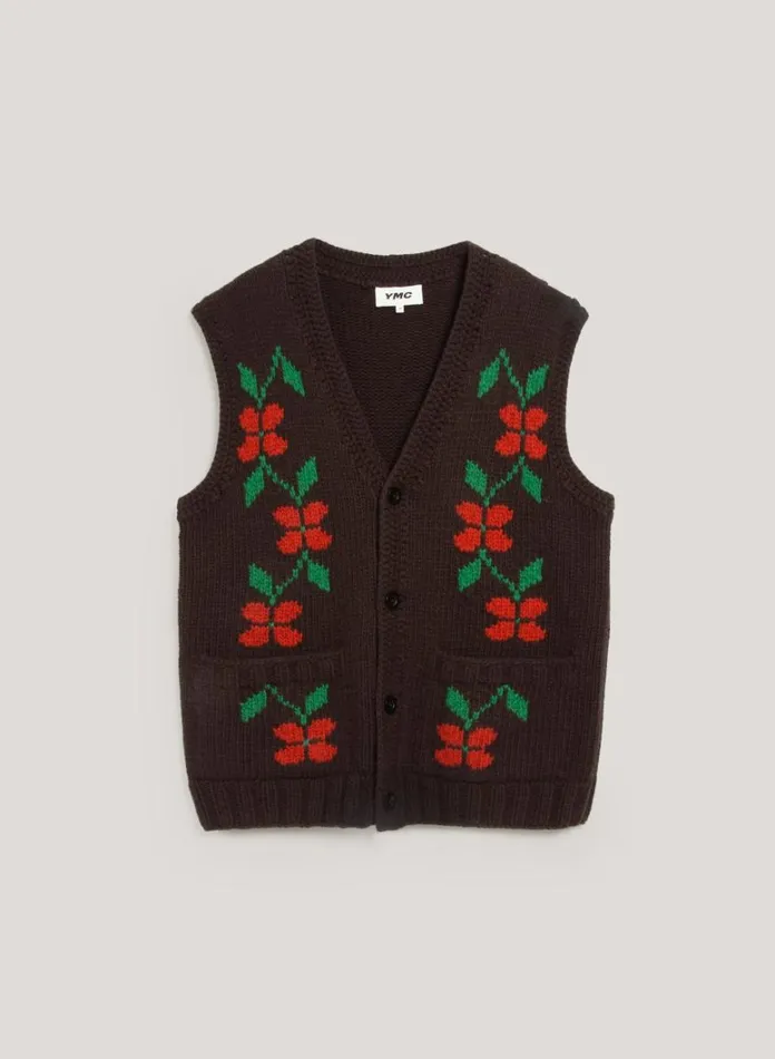 Mens Knitwear YMC Cottage Waistcoat Brown