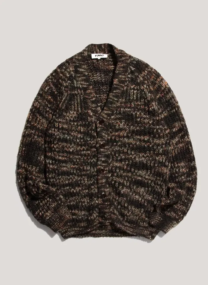 Mens Knitwear YMC Kurt Space Dyed Cardigan Black Multi