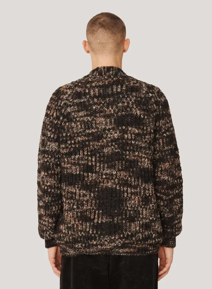 Mens Knitwear YMC Kurt Space Dyed Cardigan Black Multi