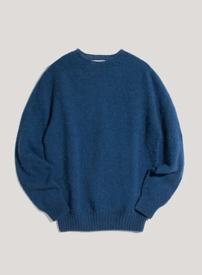Mens Knitwear YMC Suedehead Crew Neck Jumper Blue