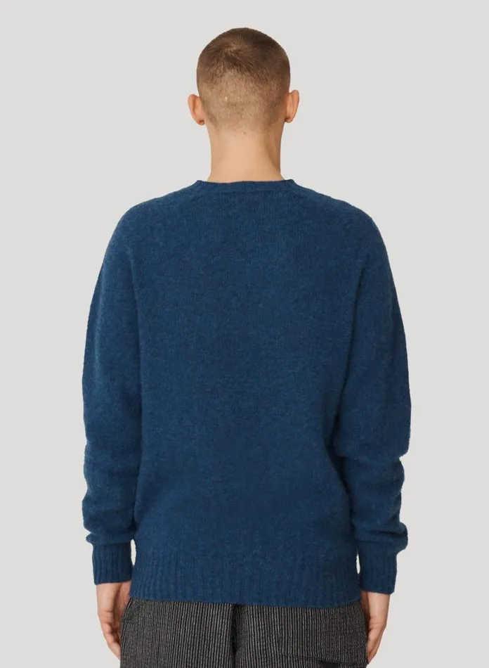 Mens Knitwear YMC Suedehead Crew Neck Jumper Blue