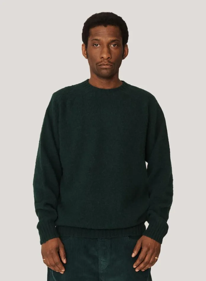 Mens Knitwear YMC Suedehead Crew Neck Jumper Green