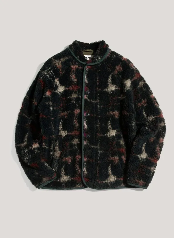 Mens Outerwear YMC Beach Jacquard Fleece Jacket Green Multi