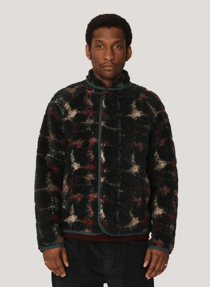 Mens Outerwear YMC Beach Jacquard Fleece Jacket Green Multi