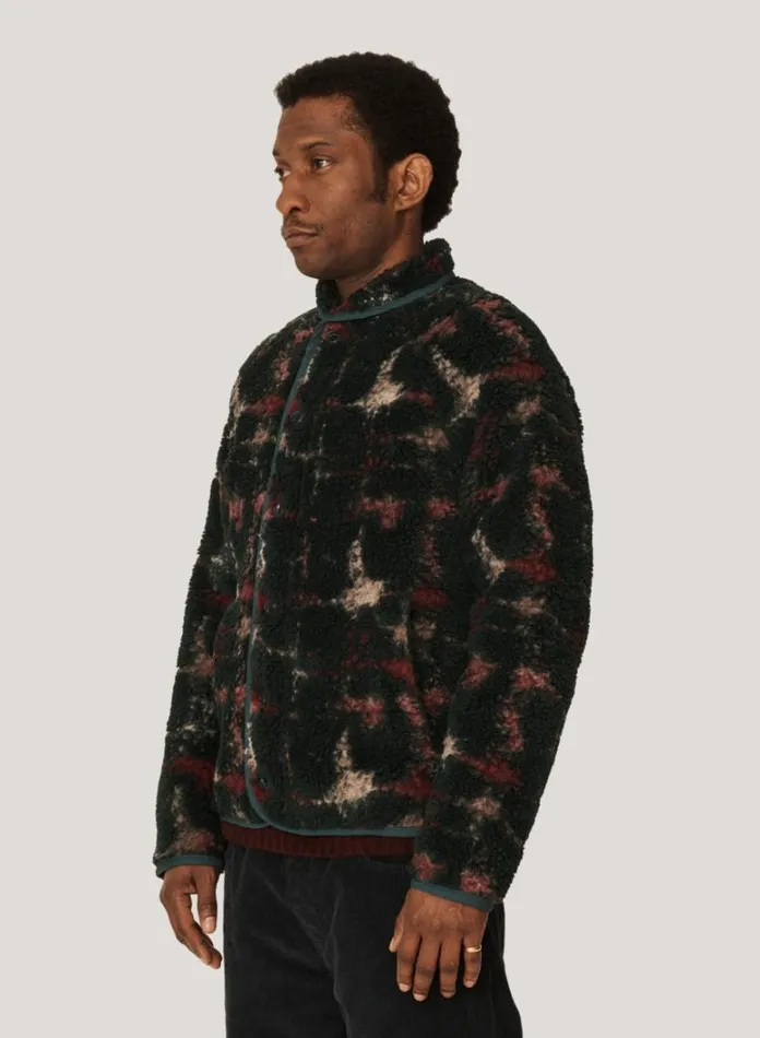 Mens Outerwear YMC Beach Jacquard Fleece Jacket Green Multi