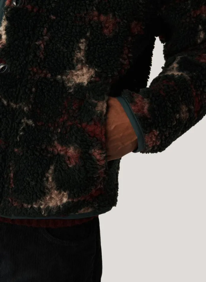 Mens Outerwear YMC Beach Jacquard Fleece Jacket Green Multi