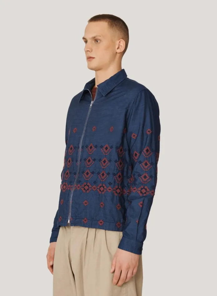 Mens Outerwear YMC Bowie Embroidered Denim Jacket Indigo