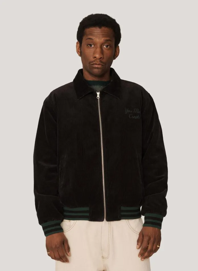 Mens Outerwear YMC Jets Embroidered Corduroy Baseball Jacket Black