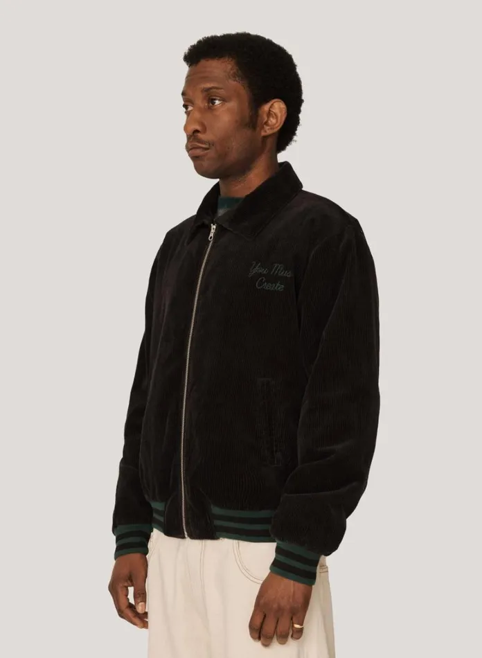 Mens Outerwear YMC Jets Embroidered Corduroy Baseball Jacket Black