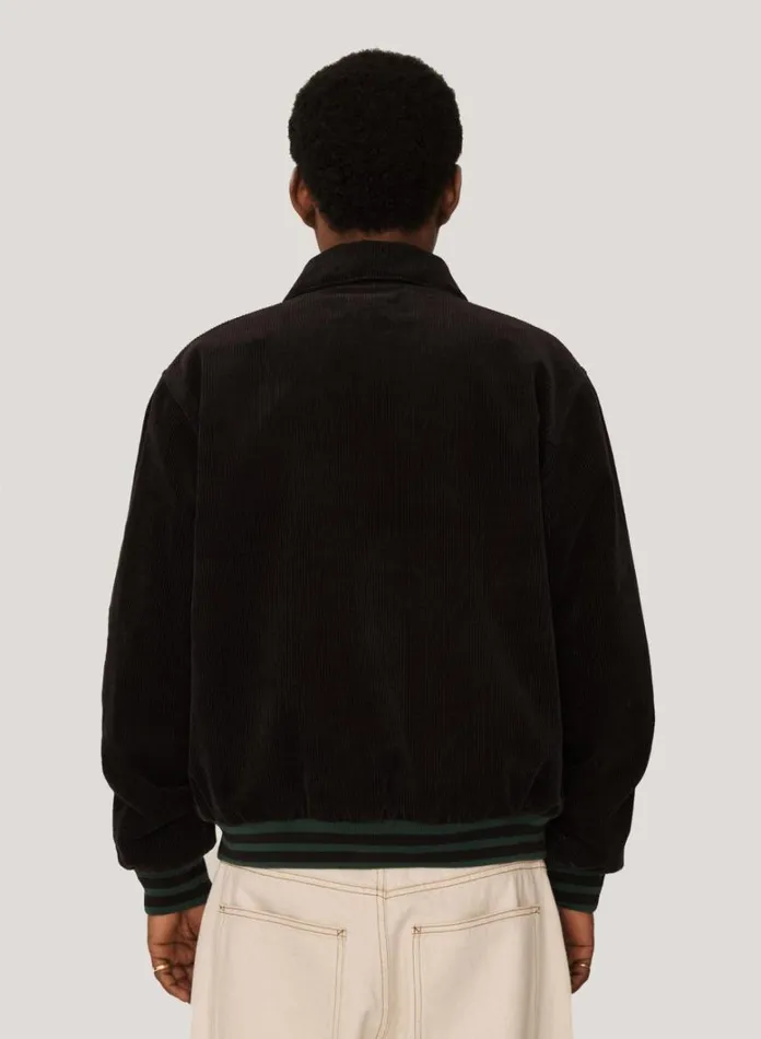 Mens Outerwear YMC Jets Embroidered Corduroy Baseball Jacket Black