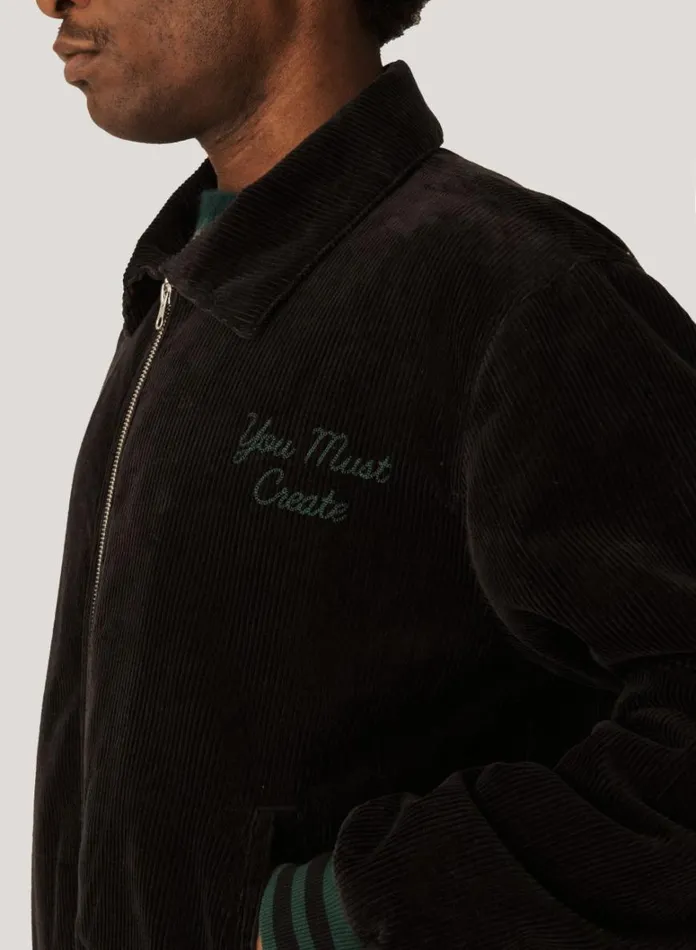 Mens Outerwear YMC Jets Embroidered Corduroy Baseball Jacket Black
