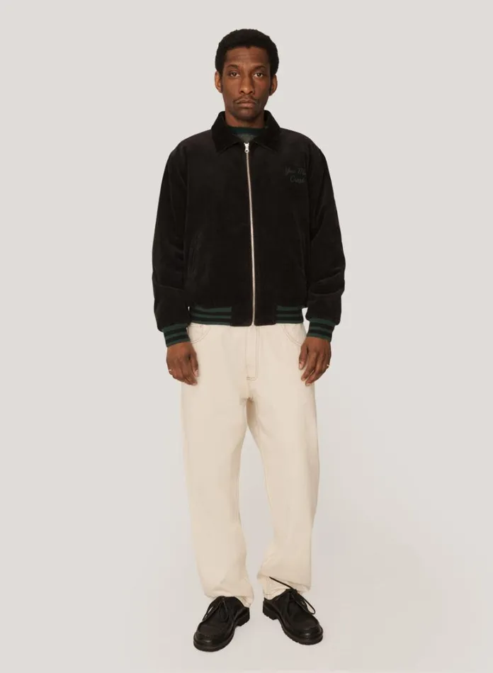 Mens Outerwear YMC Jets Embroidered Corduroy Baseball Jacket Black
