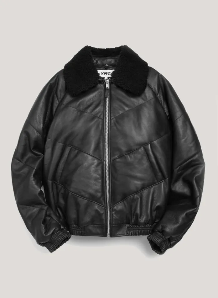 Mens Outerwear YMC Kool Herc Wadded Leather Jacket Black