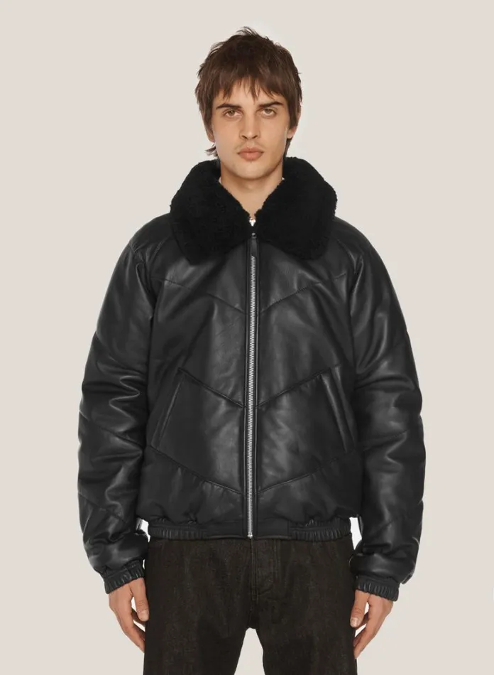 Mens Outerwear YMC Kool Herc Wadded Leather Jacket Black