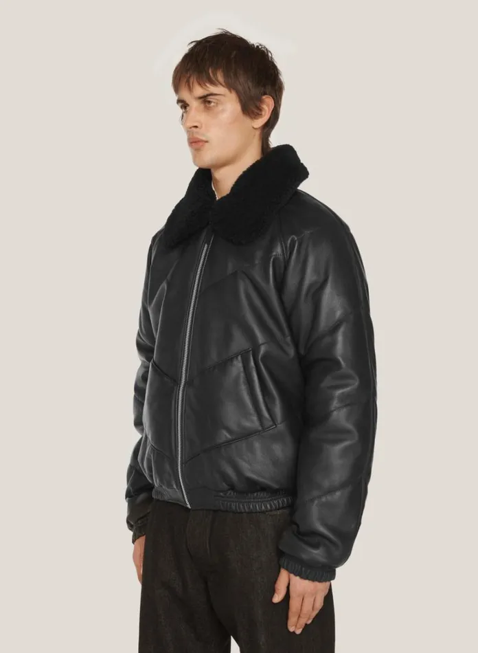 Mens Outerwear YMC Kool Herc Wadded Leather Jacket Black