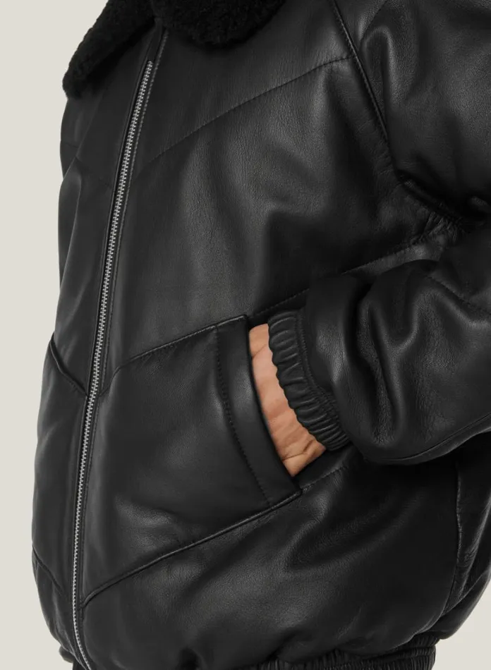 Mens Outerwear YMC Kool Herc Wadded Leather Jacket Black