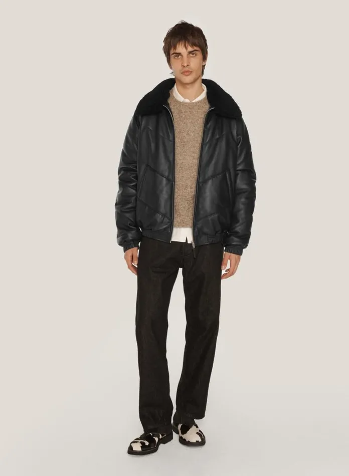 Mens Outerwear YMC Kool Herc Wadded Leather Jacket Black