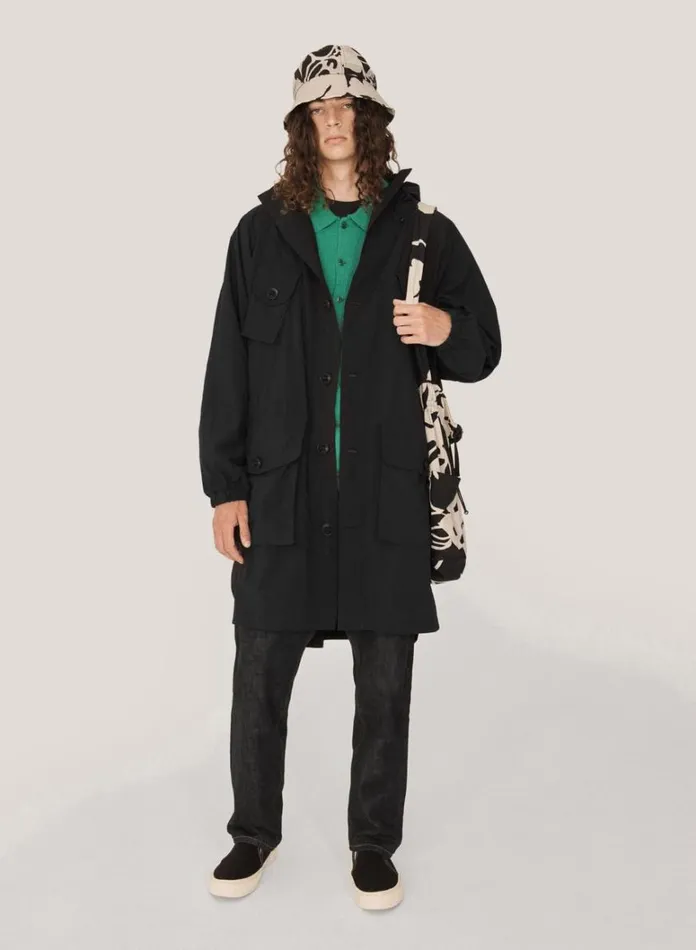 Mens Outerwear YMC Pala Poncho Hooded Coat Black