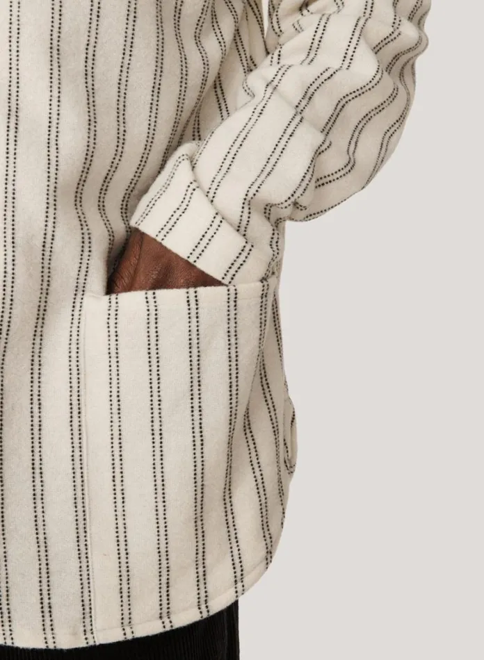 Mens Shirts YMC Baseball Wool Stripe Shirt Ecru