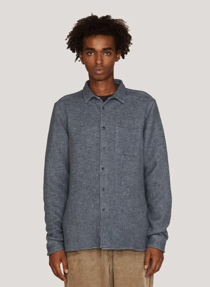 Mens Shirts YMC Curtis Brushed Shirt Blue