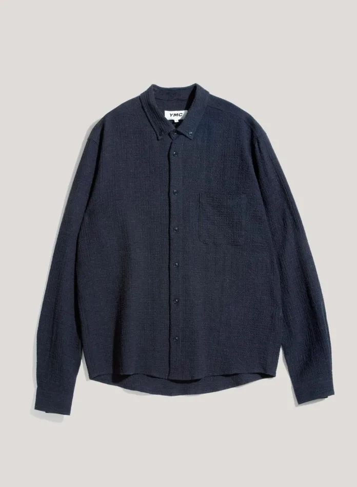 Mens Shirts YMC Dean Seersucker Shirt Navy