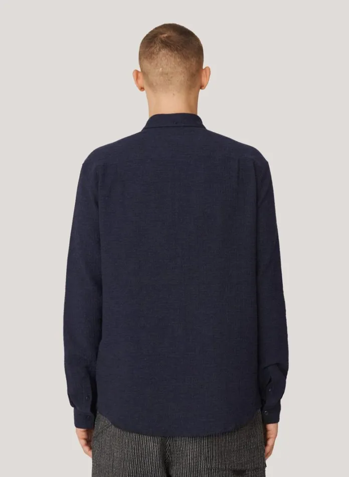 Mens Shirts YMC Dean Seersucker Shirt Navy