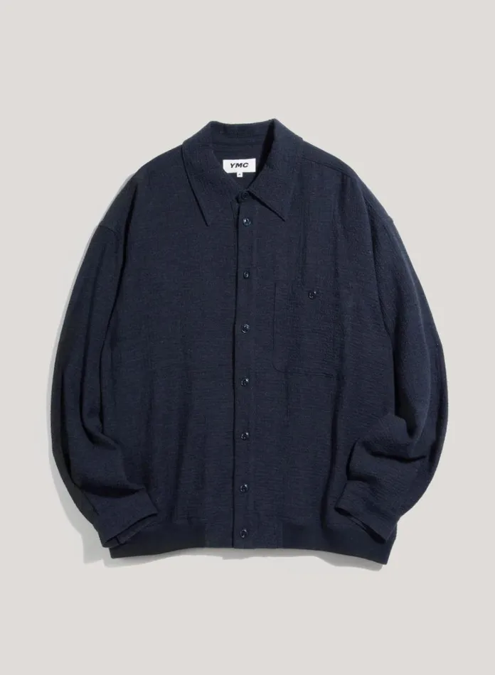 Mens Shirts YMC Gaucho Seersucker Overshirt Navy