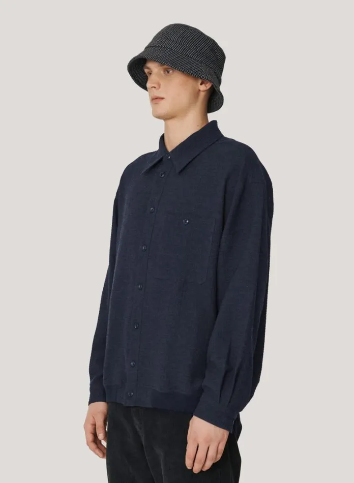 Mens Shirts YMC Gaucho Seersucker Overshirt Navy