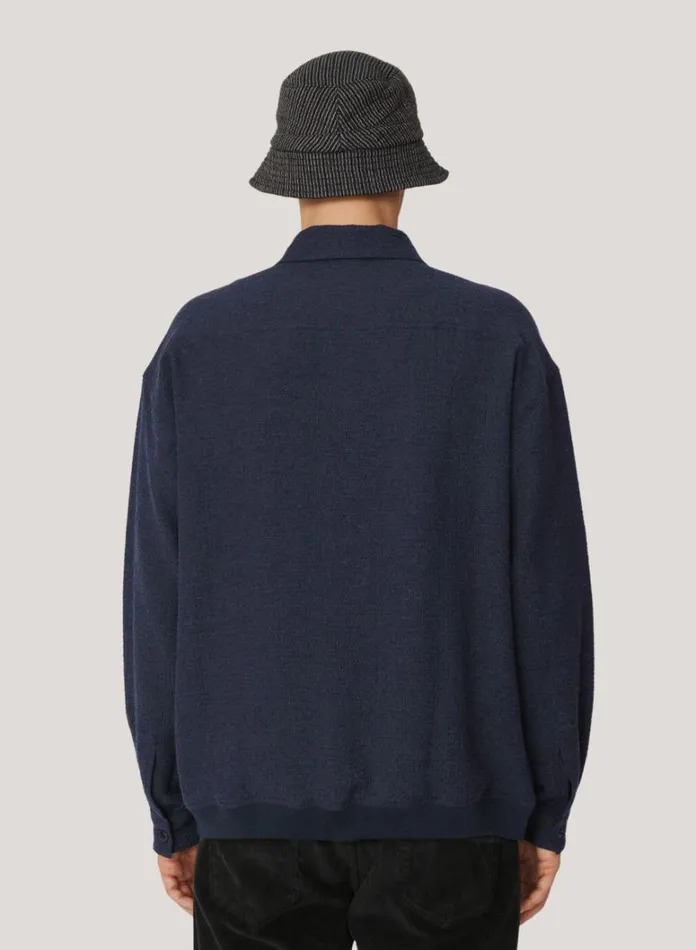 Mens Shirts YMC Gaucho Seersucker Overshirt Navy
