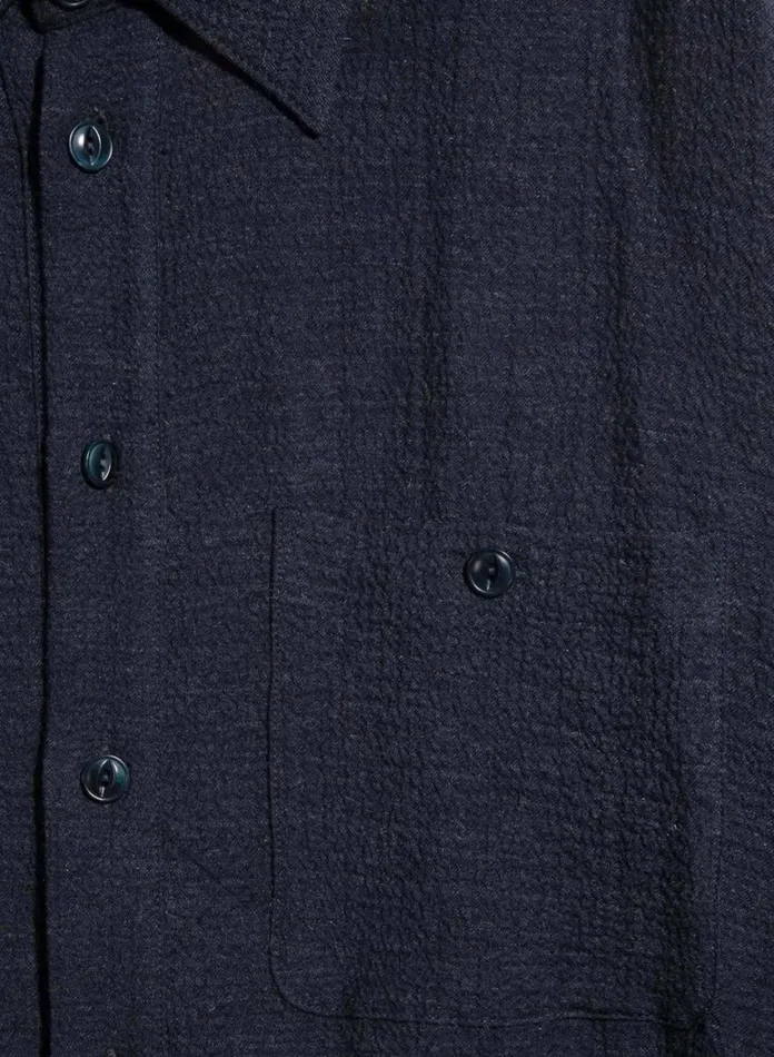 Mens Shirts YMC Gaucho Seersucker Overshirt Navy