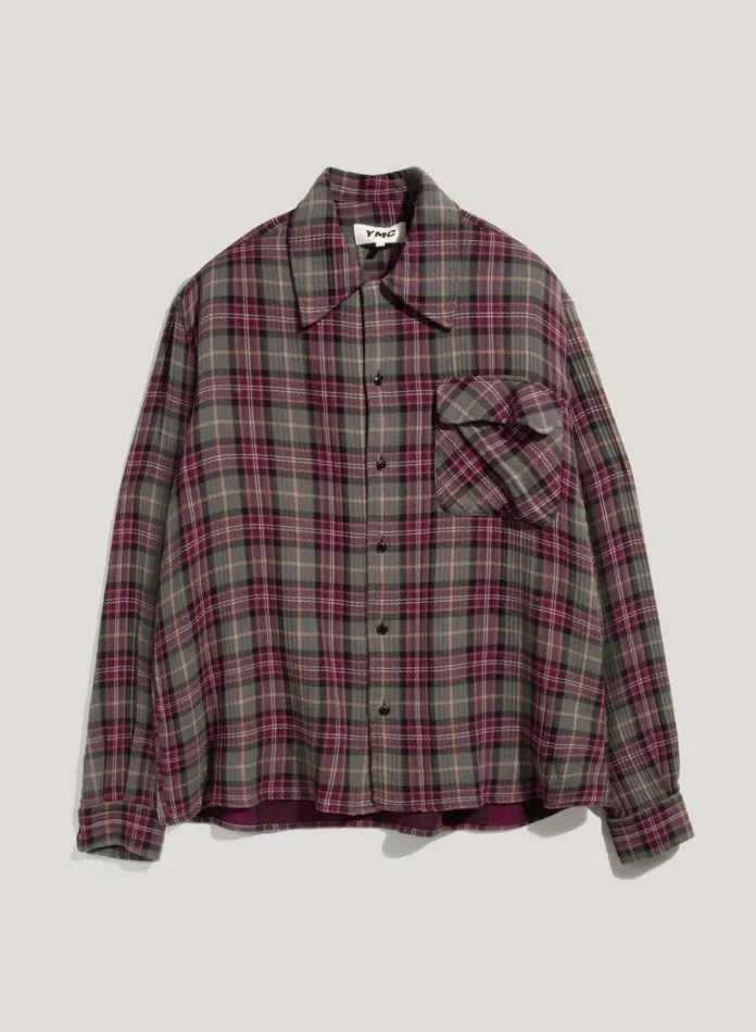 Mens Shirts YMC Wray Check Shirt Burgundy Multi