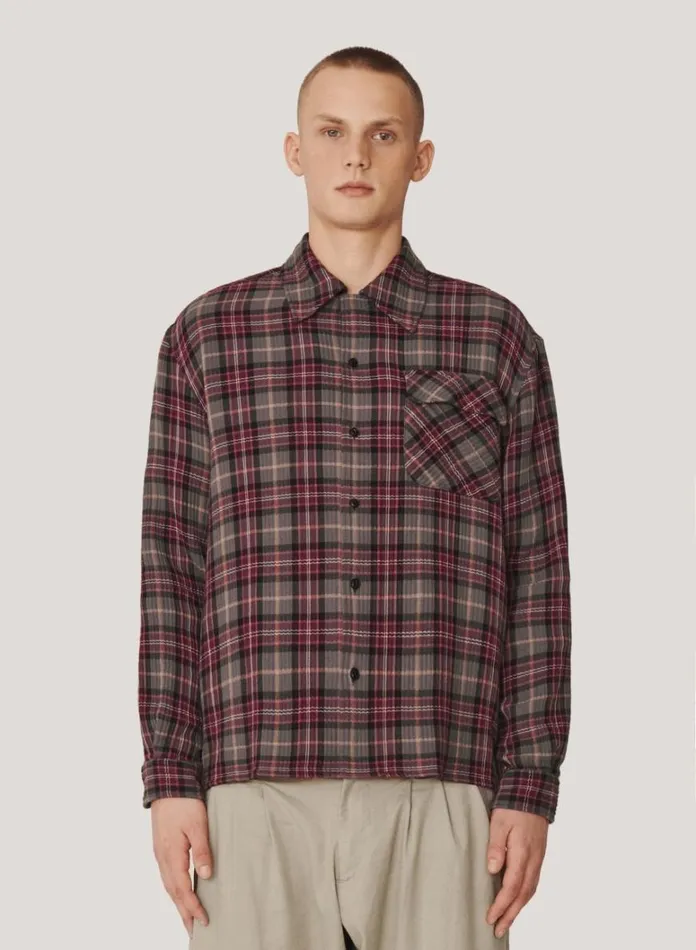 Mens Shirts YMC Wray Check Shirt Burgundy Multi