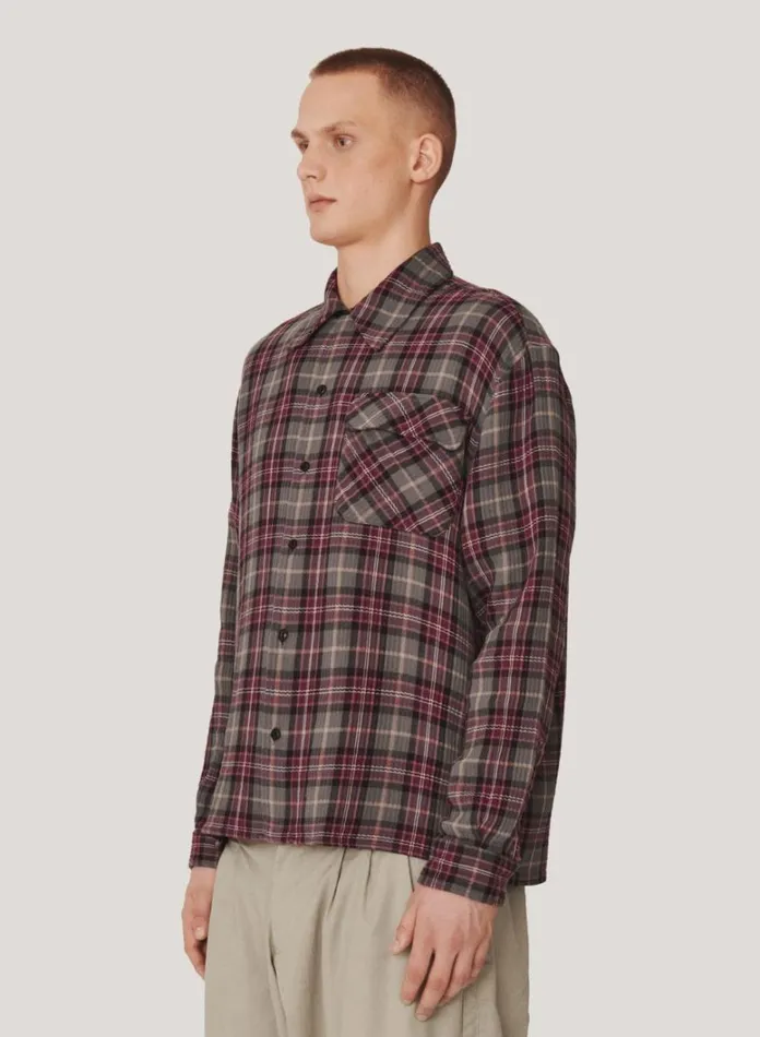 Mens Shirts YMC Wray Check Shirt Burgundy Multi