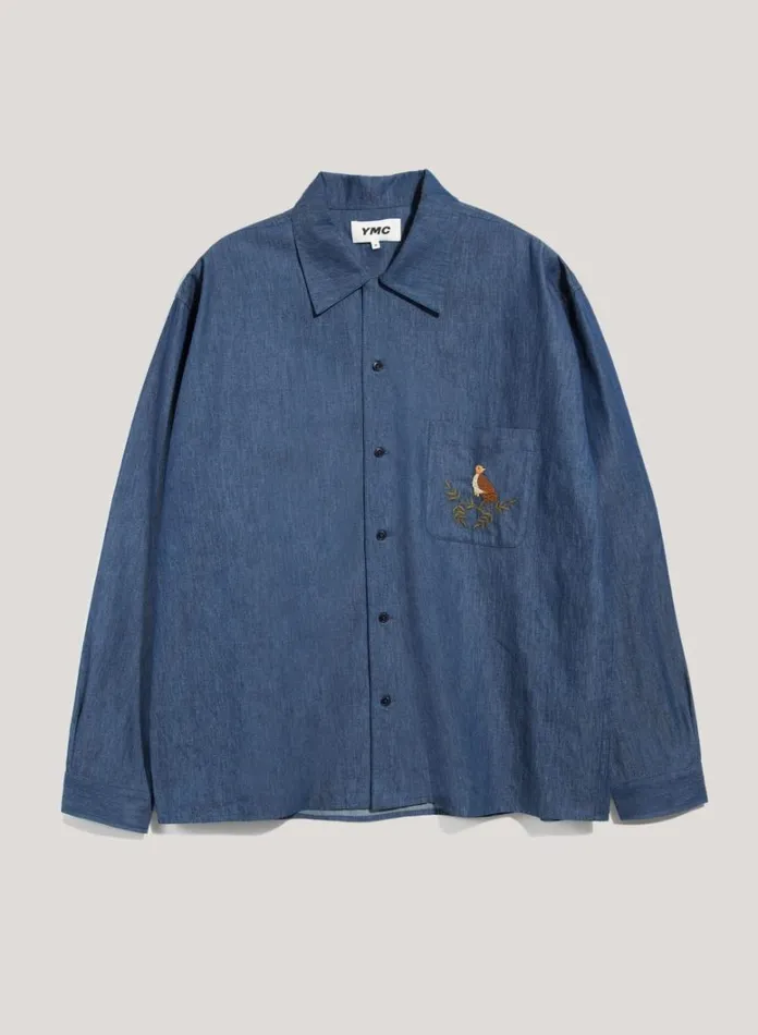 Mens Shirts YMC Wray Embroidered Denim Shirt Indigo