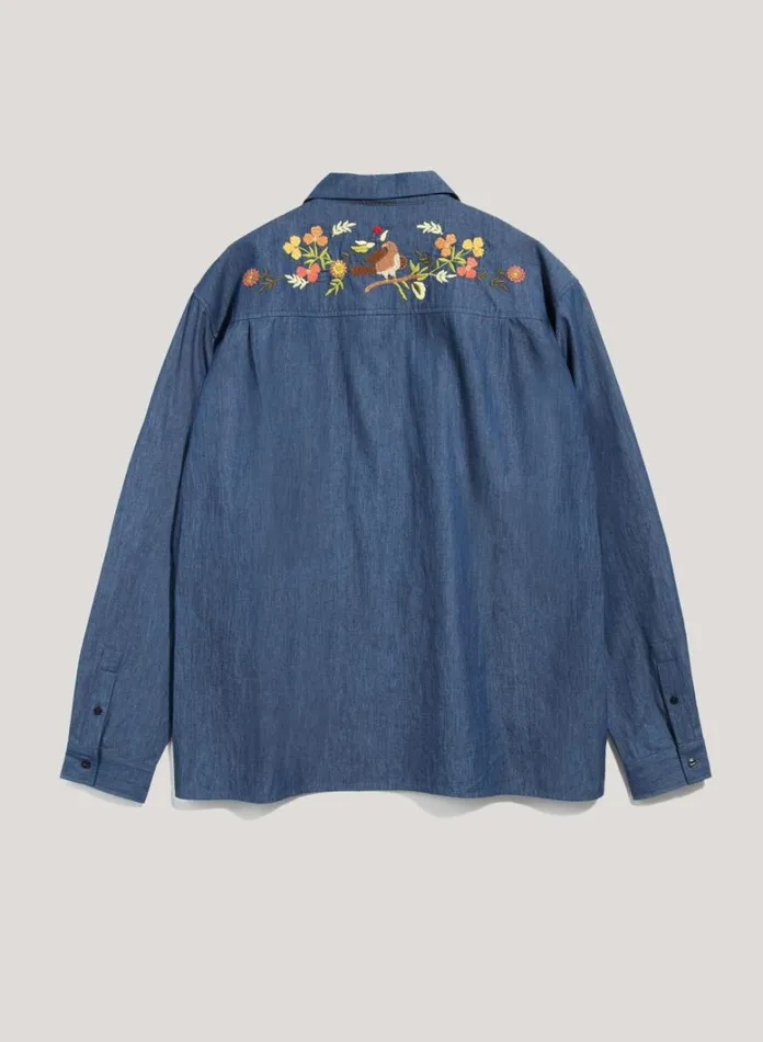 Mens Shirts YMC Wray Embroidered Denim Shirt Indigo