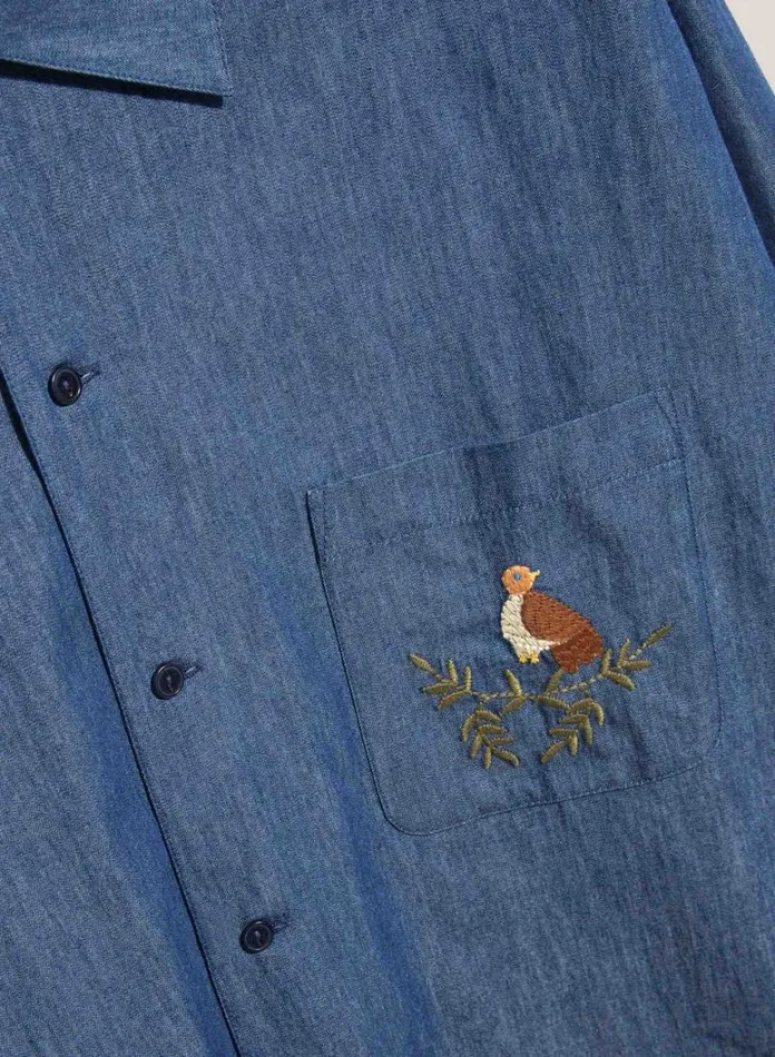 Mens Shirts YMC Wray Embroidered Denim Shirt Indigo