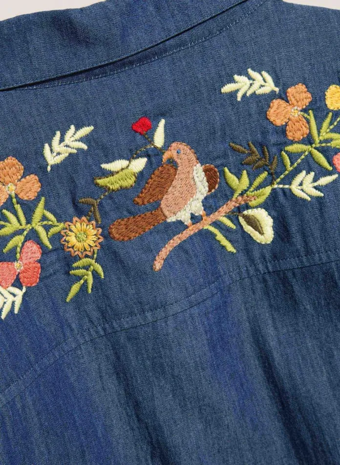 Mens Shirts YMC Wray Embroidered Denim Shirt Indigo