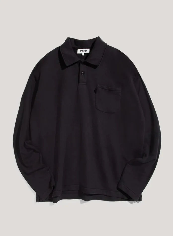 Mens Sweatshirts YMC Ivy Long Sleeve Polo Black