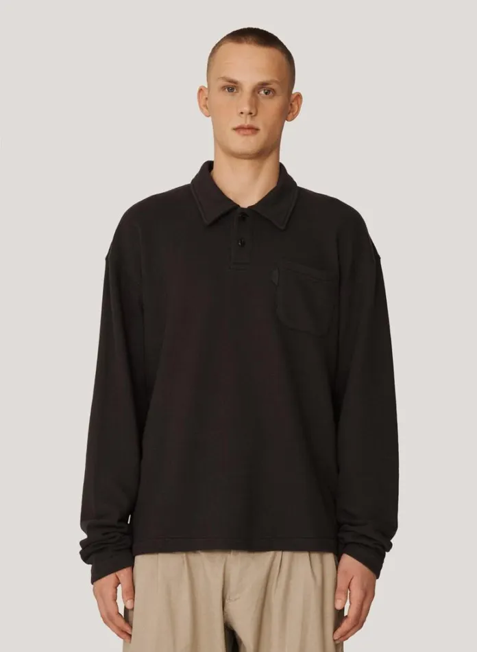 Mens Sweatshirts YMC Ivy Long Sleeve Polo Black