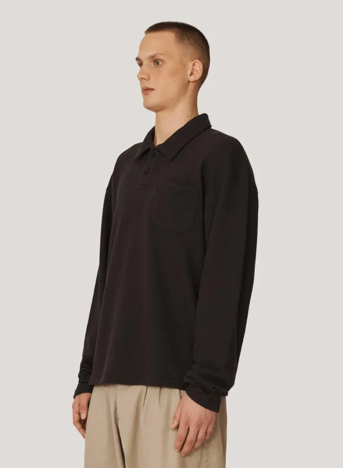 Mens Sweatshirts YMC Ivy Long Sleeve Polo Black