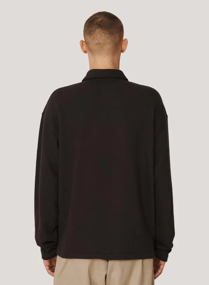 Mens Sweatshirts YMC Ivy Long Sleeve Polo Black