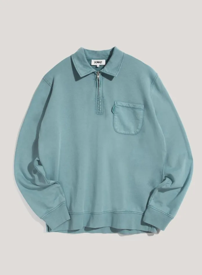 Mens Sweatshirts YMC Sugden Loopback Cotton Sweatshirt Blue