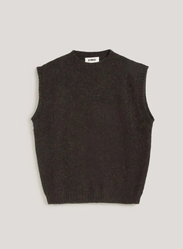 MensWomens Knitwear YMC Crew Neck Vest Brown Multi