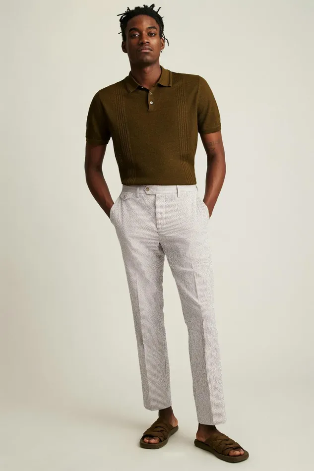 Men Seasonal Pants Bonobos Jetsetter Italian Seersucker Dress Pant Khaki And White Stripe