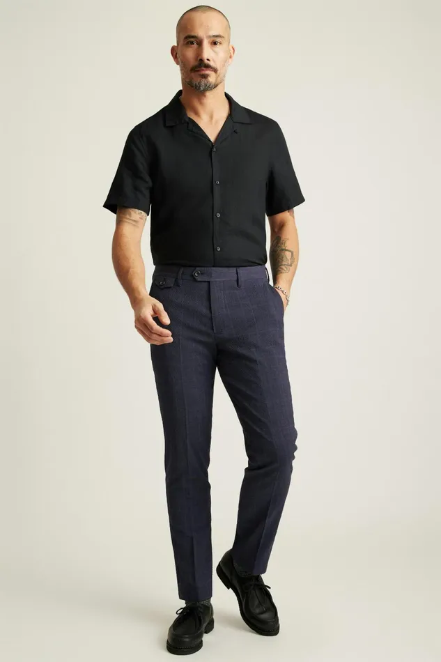 Men Seasonal Pants Bonobos Jetsetter Italian Seersucker Dress Pant Navy Purple Glen Plaid