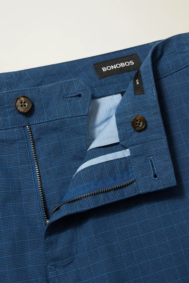Men Seasonal Pants Bonobos Lightweight Chino Navy Houndstooth Check Yarn Dye