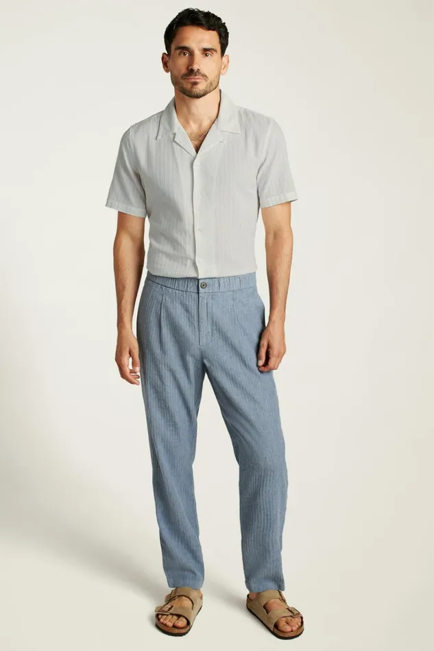 Men Seasonal Pants Bonobos Linen Blend Boardwalk Pant Sea Blue Stripe