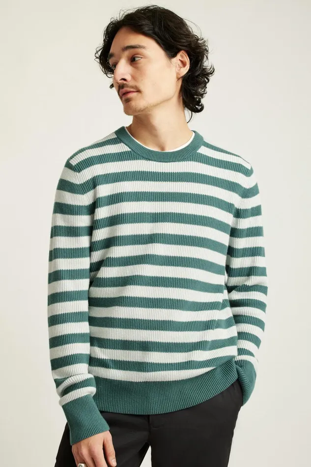 Men Seasonal Sweaters Bonobos Cotton Cashmere Crew Neck Sweater Coastal Pine Stripe